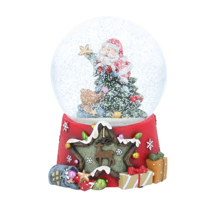 Gisela Graham Resin Musical Snow Globe 14cm - Santa with Tree and Teddy